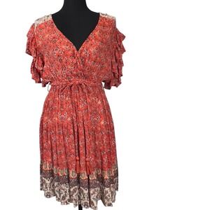 Angie Ruffle Sleeve Tiered Mini Dress Red Floral Western‎ Vibe Boho Country Chic